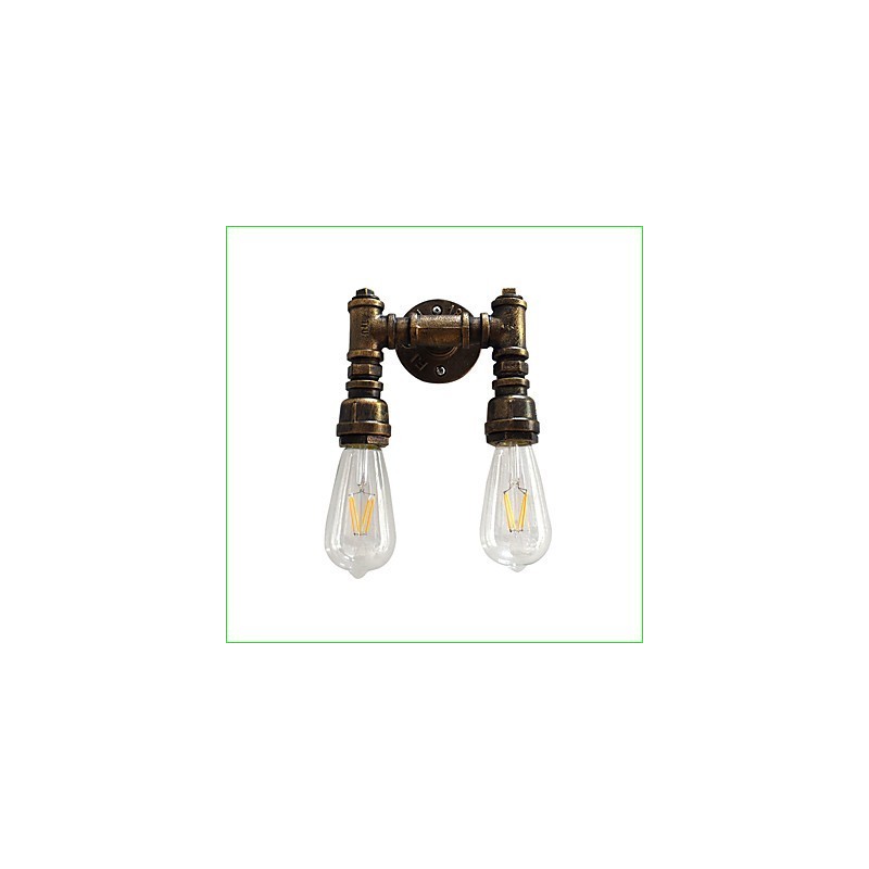 Applique da parete rustica classica in ottone antico con 2 lampadine E27