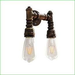 Applique da parete rustica classica in ottone antico con 2 lampadine E27