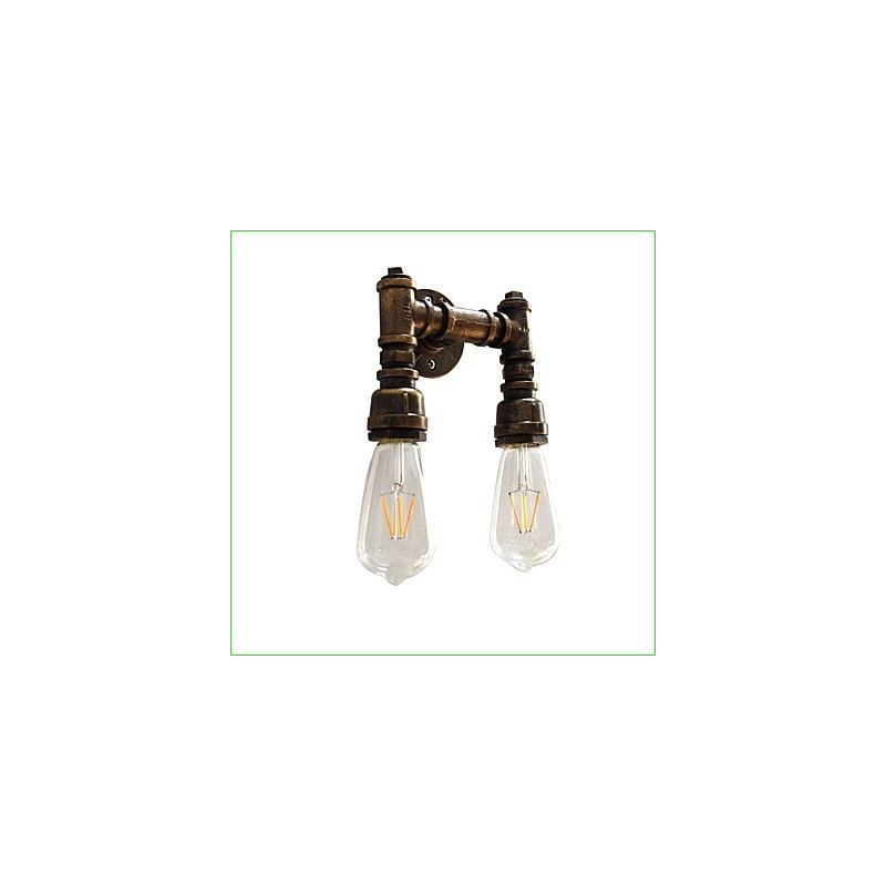 Applique da parete rustica classica in ottone antico con 2 lampadine E27