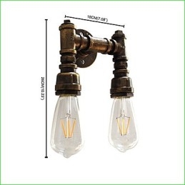 Applique da parete rustica classica in ottone antico con 2 lampadine E27