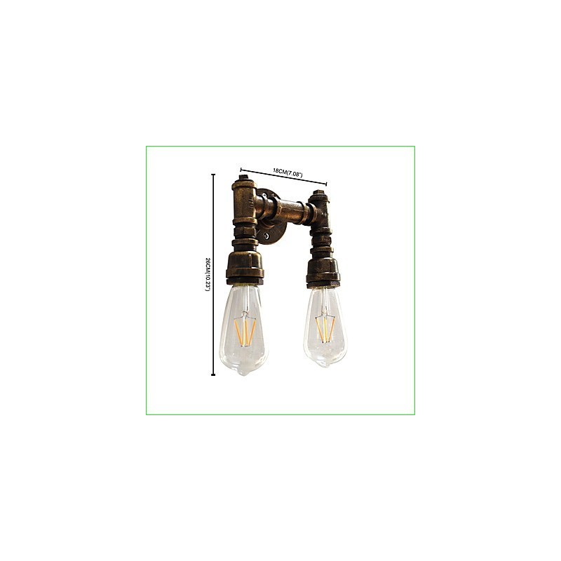 Applique da parete rustica classica in ottone antico con 2 lampadine E27