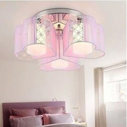 Lampada da soffitto a filo moderna cromo con paralume in tessuto argento viola/rosa