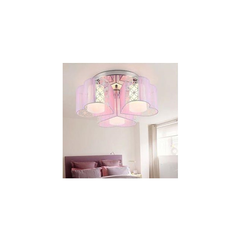 Lampada da soffitto a filo moderna cromo con paralume in tessuto argento viola/rosa