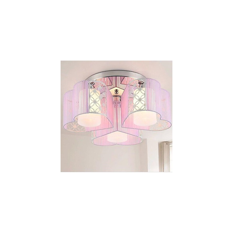 Lampada da soffitto a filo moderna cromo con paralume in tessuto argento viola/rosa