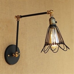 Applique da parete rustica retrò con braccio oscillante, luce ambientale, 1 lampadina E26/E27