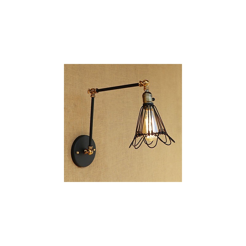 Applique da parete rustica retrò con braccio oscillante, luce ambientale, 1 lampadina E26/E27