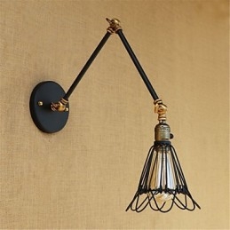 Applique da parete rustica retrò con braccio oscillante, luce ambientale, 1 lampadina E26/E27
