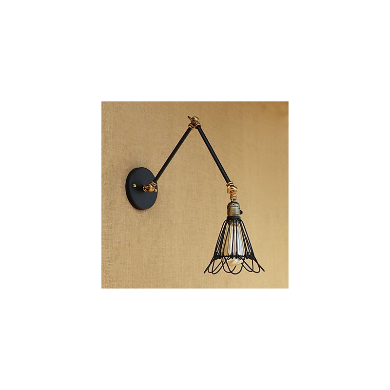 Applique da parete rustica retrò con braccio oscillante, luce ambientale, 1 lampadina E26/E27
