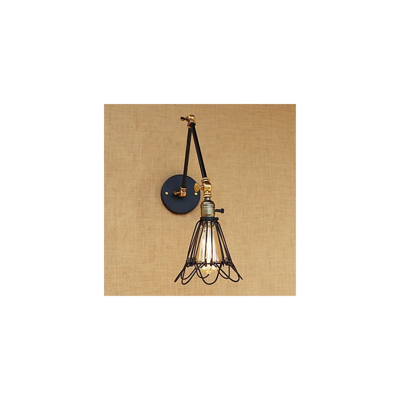 Applique da parete rustica retrò con braccio oscillante, luce ambientale, 1 lampadina E26/E27
