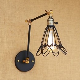 Applique da parete rustica retrò con braccio oscillante, luce ambientale, 1 lampadina E26/E27