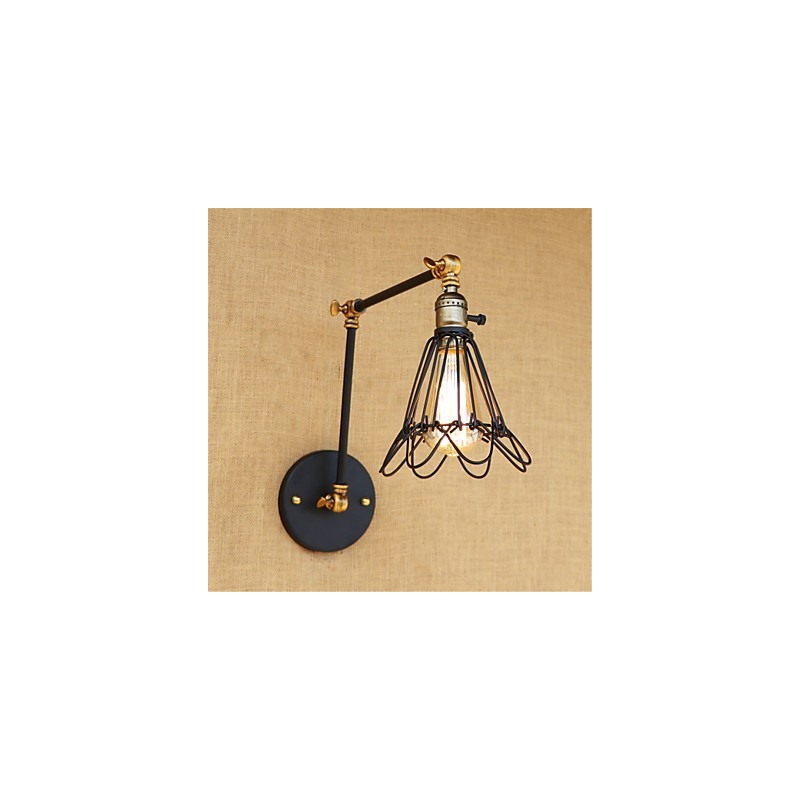 Applique da parete rustica retrò con braccio oscillante, luce ambientale, 1 lampadina E26/E27