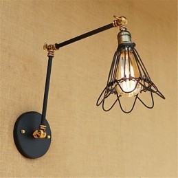 Applique da parete rustica retrò con braccio oscillante, luce ambientale, 1 lampadina E26/E27