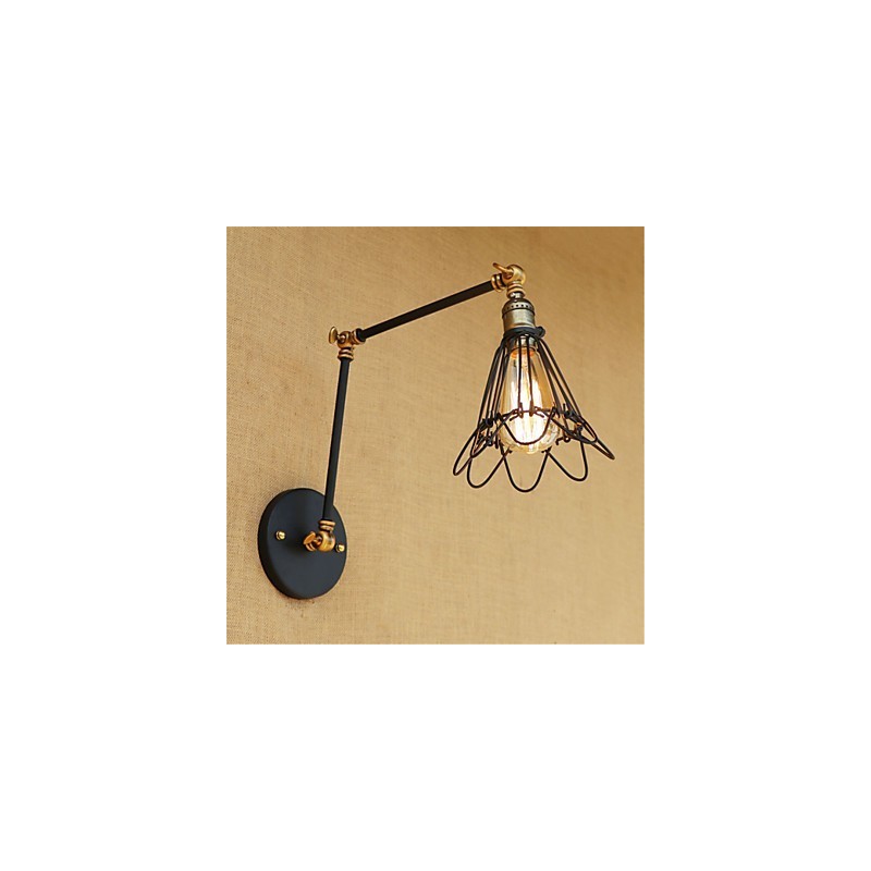 Applique da parete rustica retrò con braccio oscillante, luce ambientale, 1 lampadina E26/E27