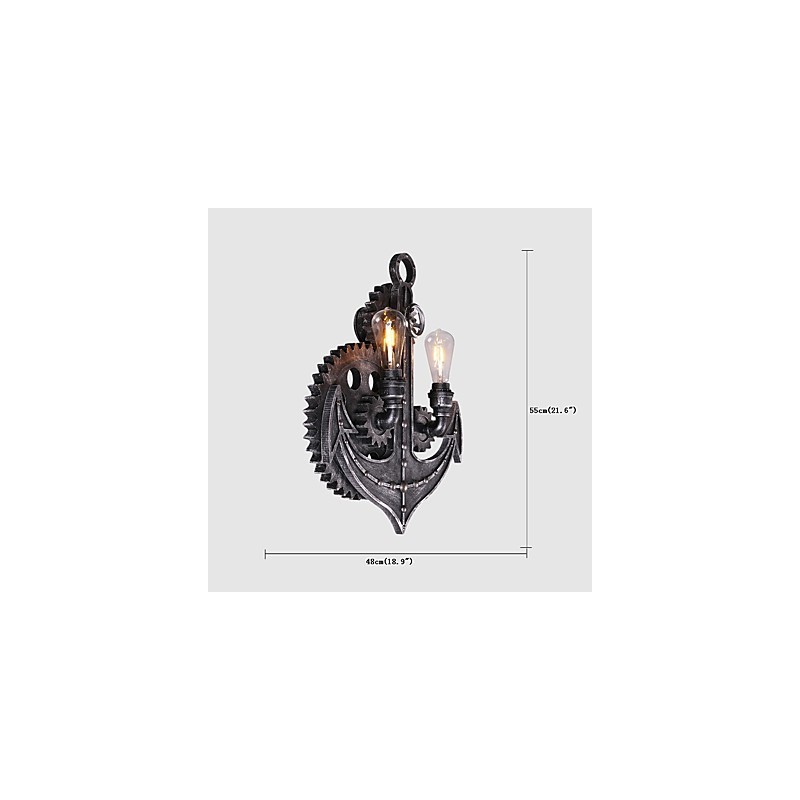 Applique da parete industriale vintage in legno a forma di ingranaggio, girevole