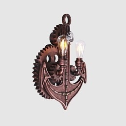 Applique da parete industriale vintage in legno a forma di ingranaggio, girevole