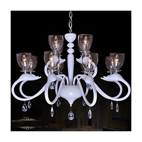 Lampadario a 12 luci in cristallo stile europeo con cigno, bianco, 2 livelli