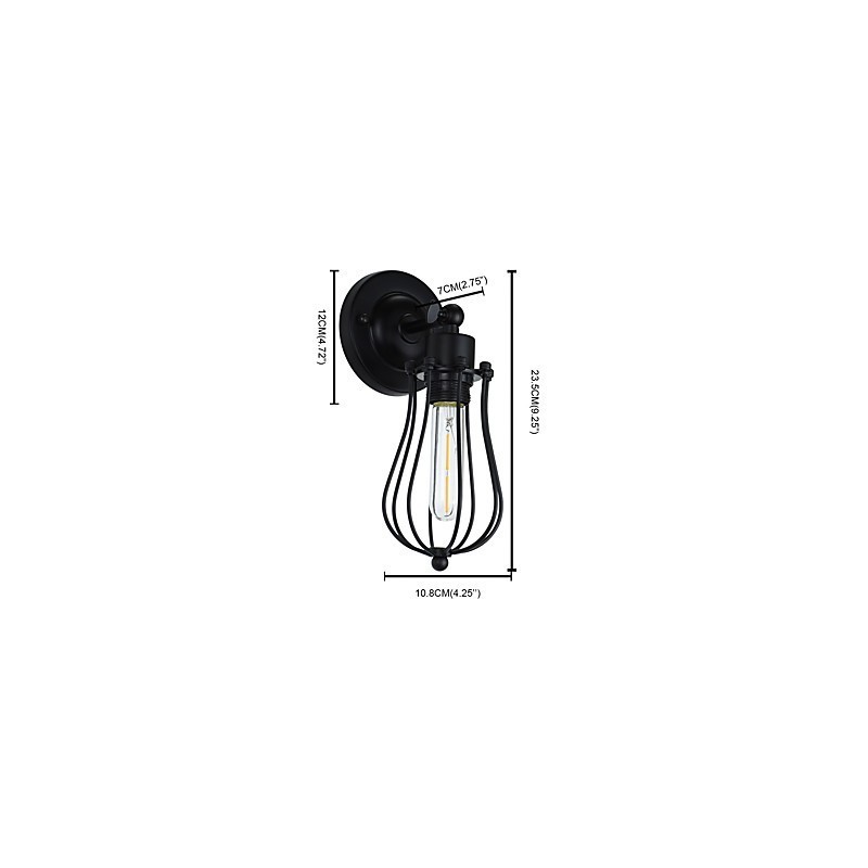 Applique da parete LED in acciaio verniciato con decorazione caffè americano nero opaco, retrò