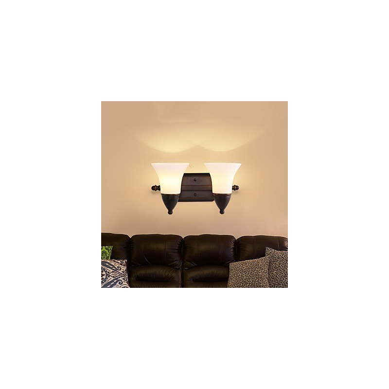 Applique da parete rustica finitura in ossido nero, luce ambientale, 2 lampadine E27