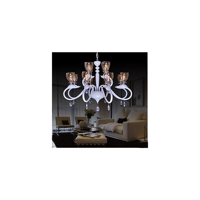 Lampadario a 12 luci in cristallo stile europeo con cigno, bianco, 2 livelli