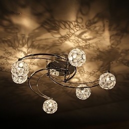 Plafoniera a filo moderna e contemporanea in cristallo, finitura galvanizzata, 8 lampadine G4