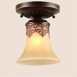 Lampadario a sospensione rustico tradizionale classico in bronzo con paralume bianco in vetro