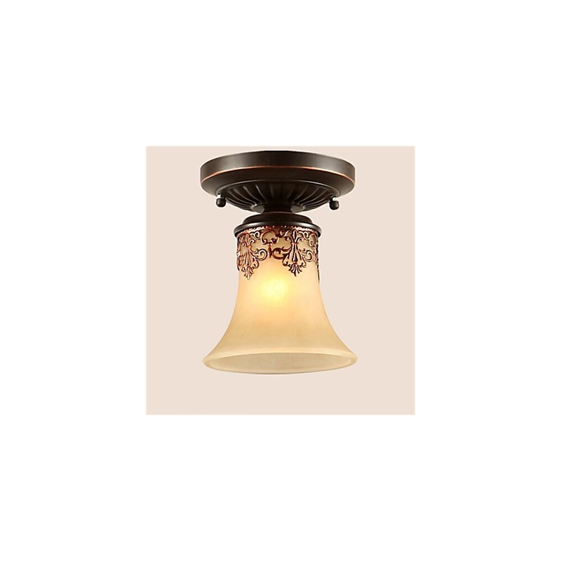 Lampadario a sospensione rustico tradizionale classico in bronzo con paralume bianco in vetro