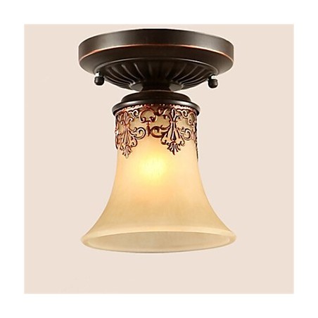 Lampadario a sospensione rustico tradizionale classico in bronzo con paralume bianco in vetro