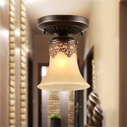 Lampadario a sospensione rustico tradizionale classico in bronzo con paralume bianco in vetro