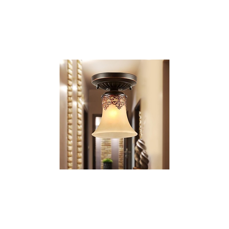 Lampadario a sospensione rustico tradizionale classico in bronzo con paralume bianco in vetro