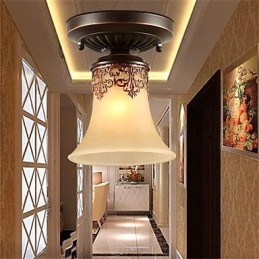 Lampadario a sospensione rustico tradizionale classico in bronzo con paralume bianco in vetro