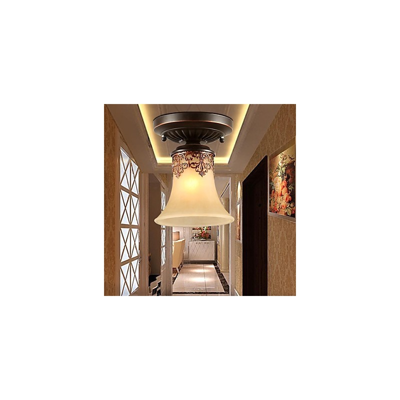 Lampadario a sospensione rustico tradizionale classico in bronzo con paralume bianco in vetro