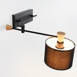 Applique da parete moderna contemporanea in legno/bambù e tessuto, E27, 22 x 44 cm