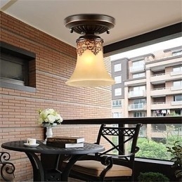 Lampadario a sospensione rustico tradizionale classico in bronzo con paralume bianco in vetro