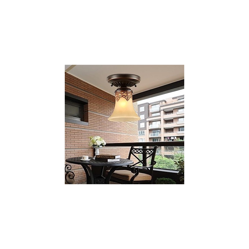 Lampadario a sospensione rustico tradizionale classico in bronzo con paralume bianco in vetro