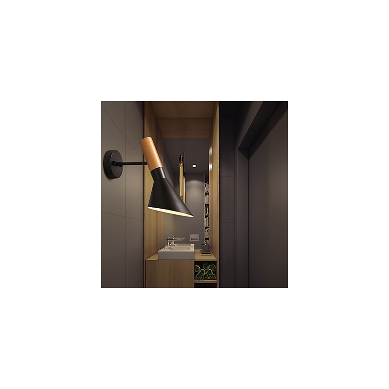 Applique da parete in metallo effetto legno orientabile, stile nordico, E26/E27, 60 W