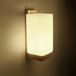 Applique da parete moderna contemporanea in vetro e legno/bambù, E27, 11 x 25 cm
