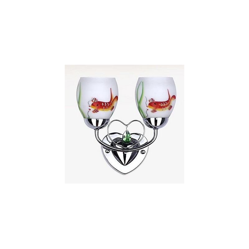 Applique da parete in cristallo, luce ambientale, 2 lampadine E27, 27x22x23 cm