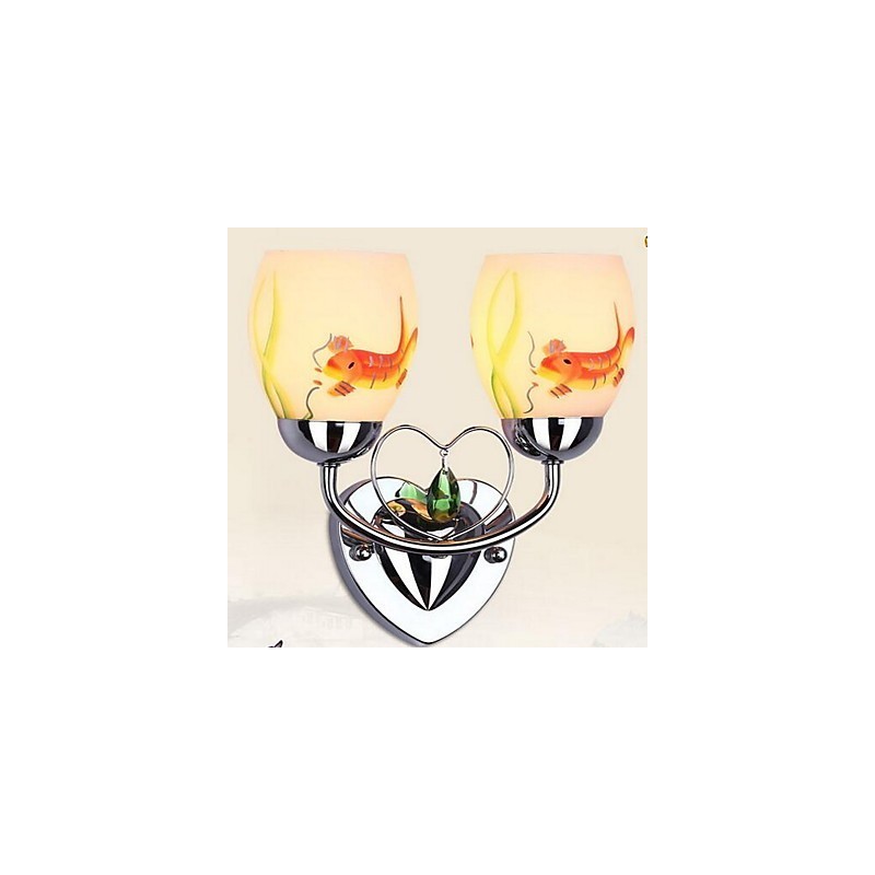 Applique da parete in cristallo, luce ambientale, 2 lampadine E27, 27x22x23 cm
