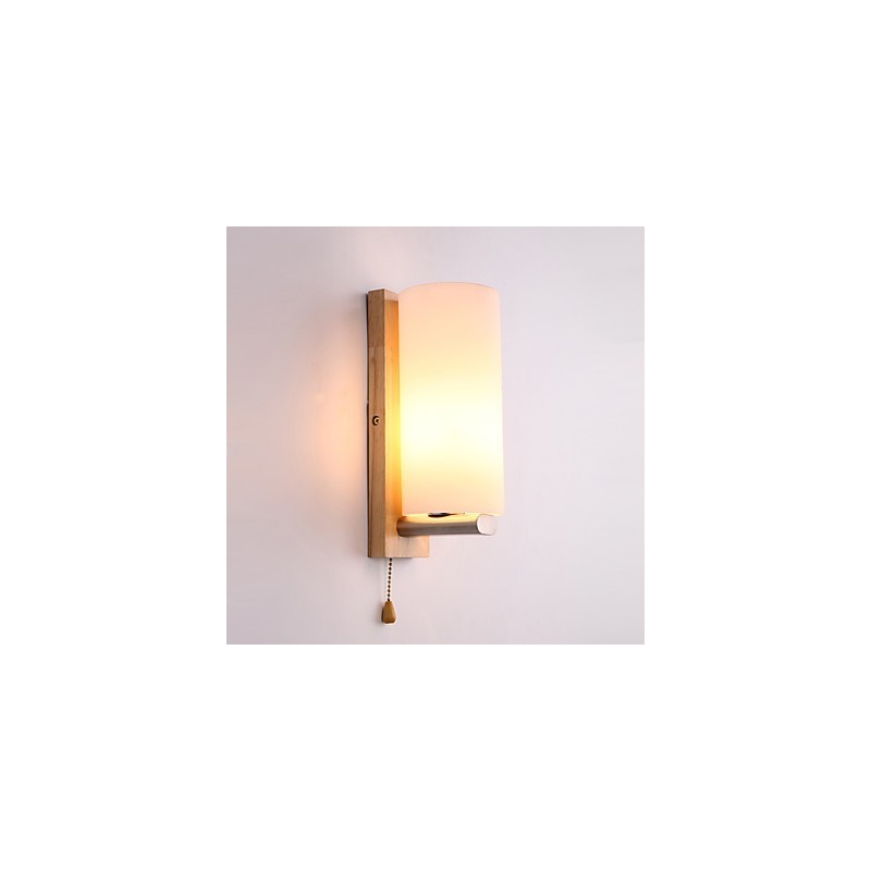 Applique da parete country mini con protezione occhi, luce ambientale, legno/bambù, E27