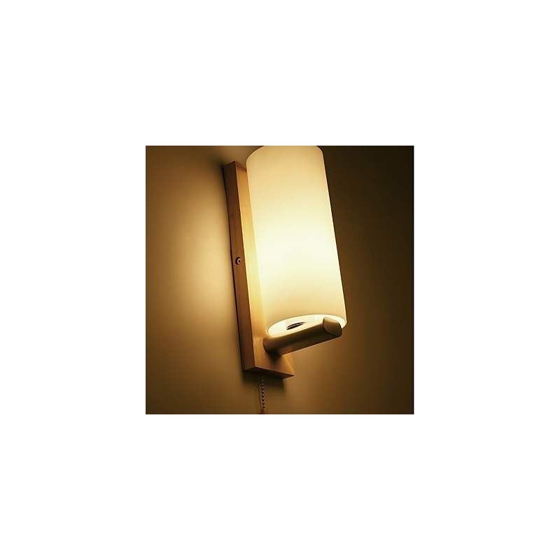 Applique da parete country mini con protezione occhi, luce ambientale, legno/bambù, E27