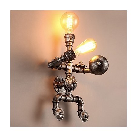 Applique da parete in metallo stile loft retrò industriale design robot 30 cm x 40 cm