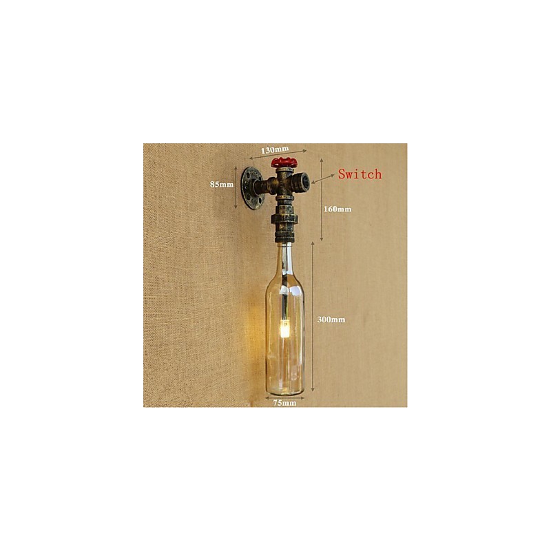 Applique da parete con interruttore, vetro ambra, bronzo, E27, 3 W
