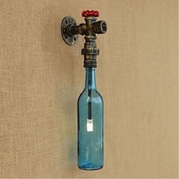 Applique da parete con interruttore a forma di bottiglia e tubo dell’acqua, bronzo, E27, 46 x 13 x 7,5 cm