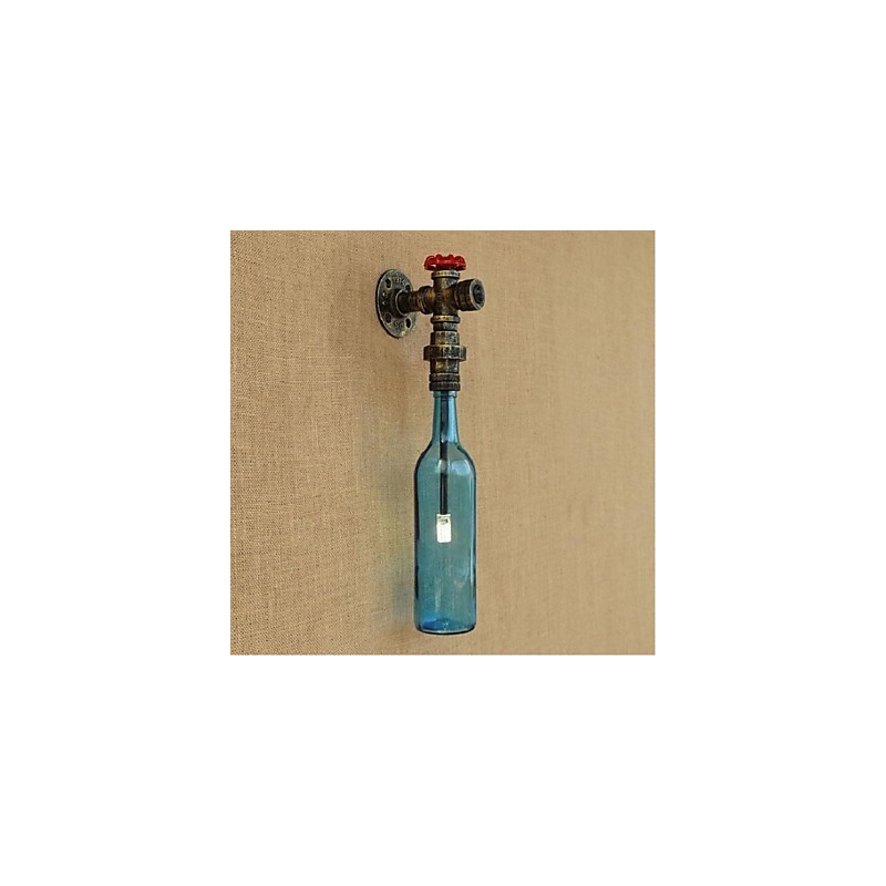Applique da parete con interruttore a forma di bottiglia e tubo dell’acqua, bronzo, E27, 46 x 13 x 7,5 cm