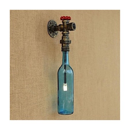 Applique da parete con interruttore a forma di bottiglia e tubo dell’acqua, bronzo, E27, 46 x 13 x 7,5 cm