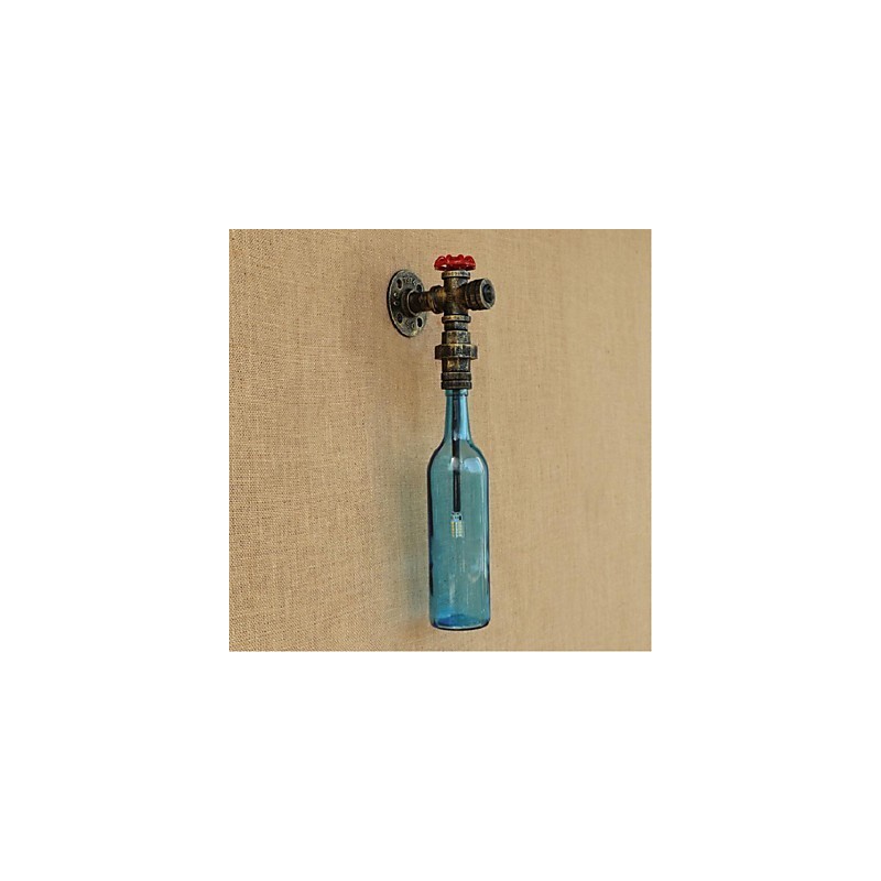 Applique da parete con interruttore a forma di bottiglia e tubo dell’acqua, bronzo, E27, 46 x 13 x 7,5 cm