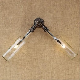 Applique da parete in vetro blu trasparente con bottiglia d'acqua, stile rustico