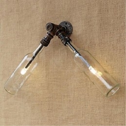 Applique da parete in vetro blu trasparente con bottiglia d'acqua, stile rustico