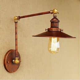 Applique da parete industriale retrò a braccio lungo pieghevole retrattile, ottone antico