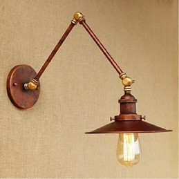 Applique da parete industriale retrò a braccio lungo pieghevole retrattile, ottone antico